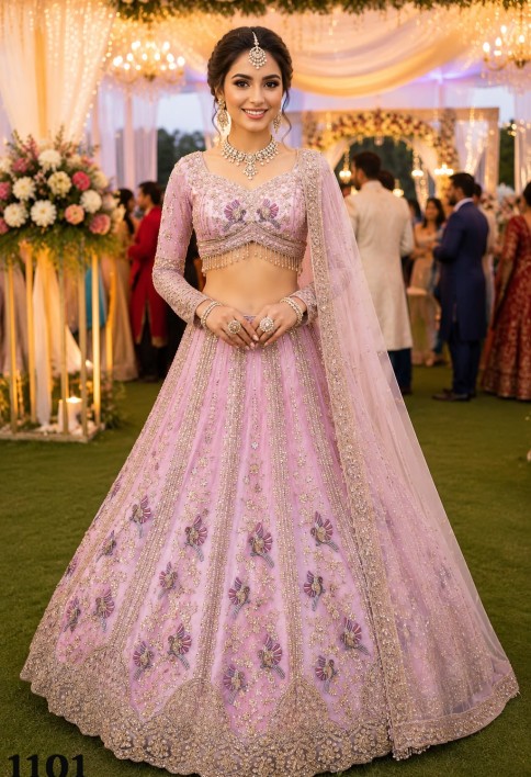 Pink Net Readymade Lehenga Choli with Beads, Embroidered and Zari Work for Engagement