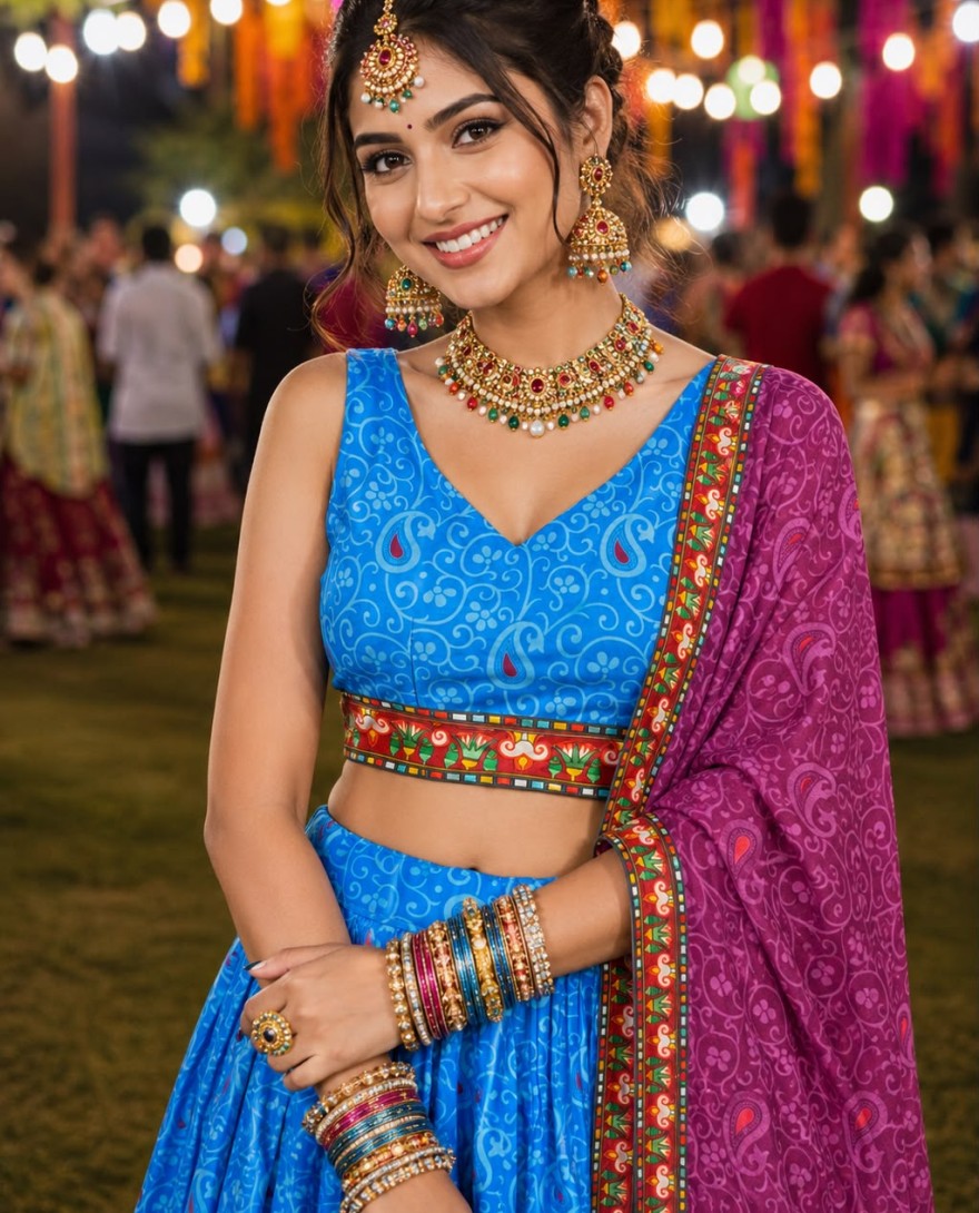 BLUE - Aqua Blue Faux Crepe Lehenga Choli
