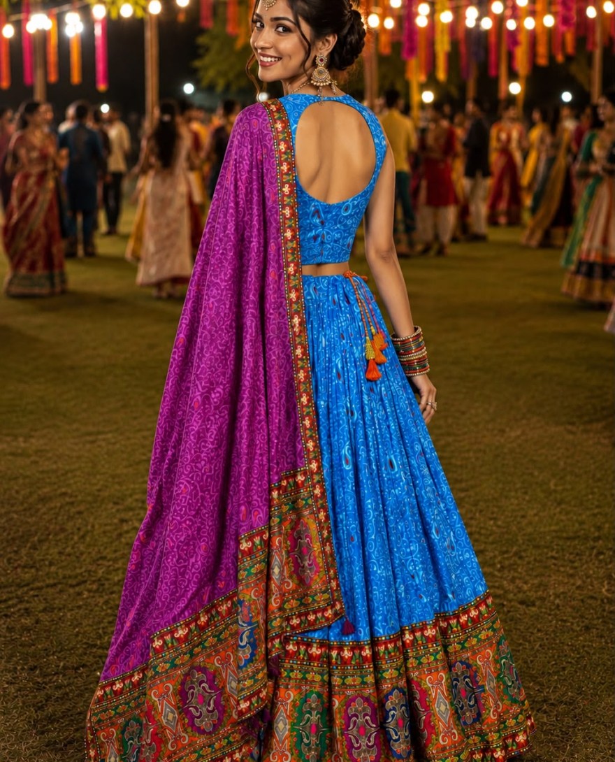 BLUE - Aqua Blue Faux Crepe Lehenga Choli
