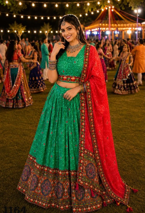 Green Faux Crepe Lehenga Choli