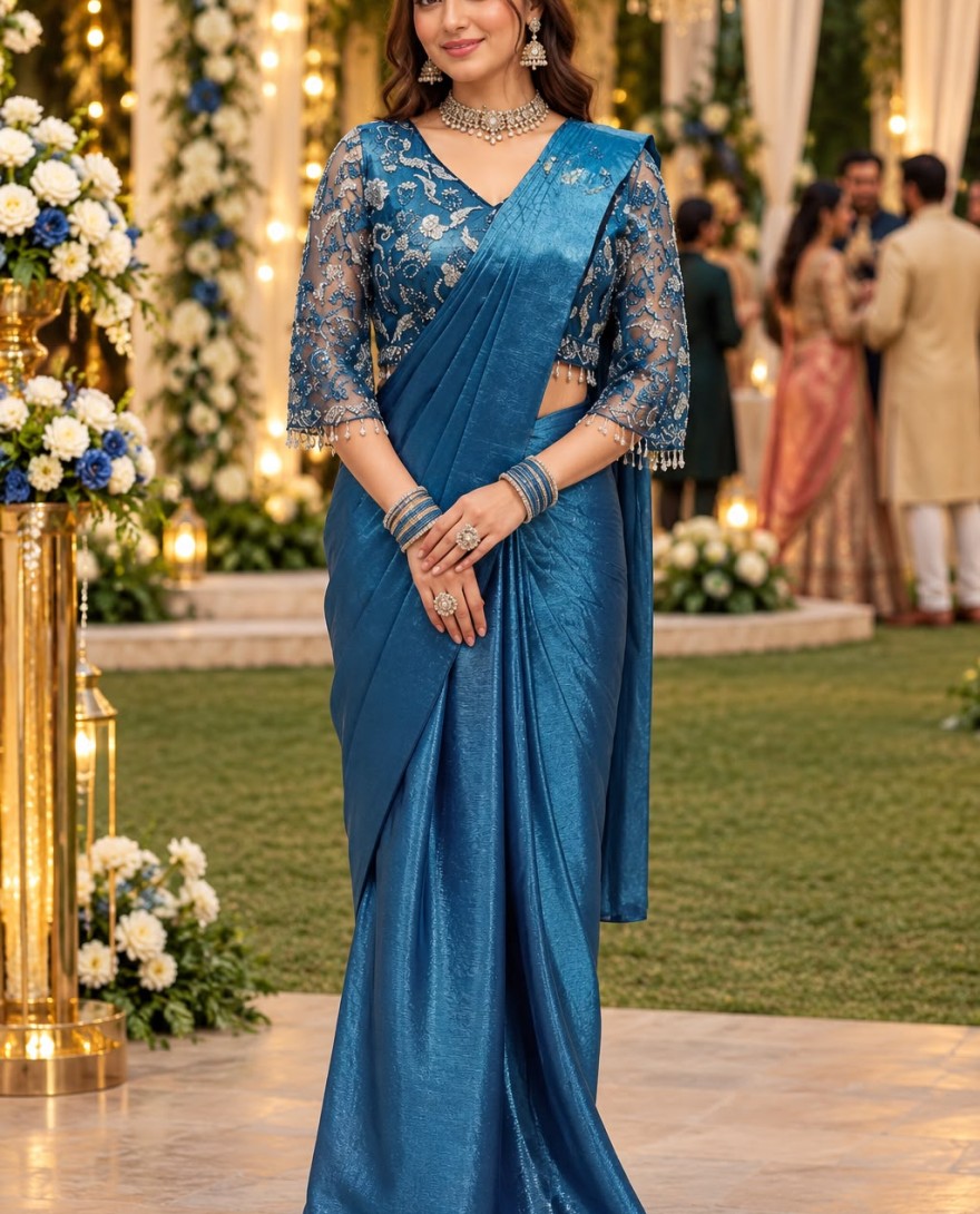 BLUE - Imperial Crush Embroidered Classic Saree