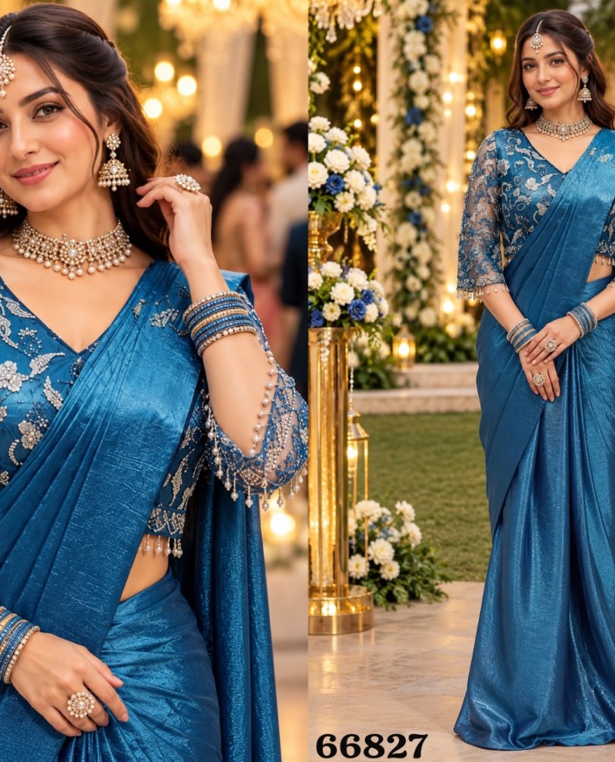 BLUE - Imperial Crush Embroidered Classic Saree