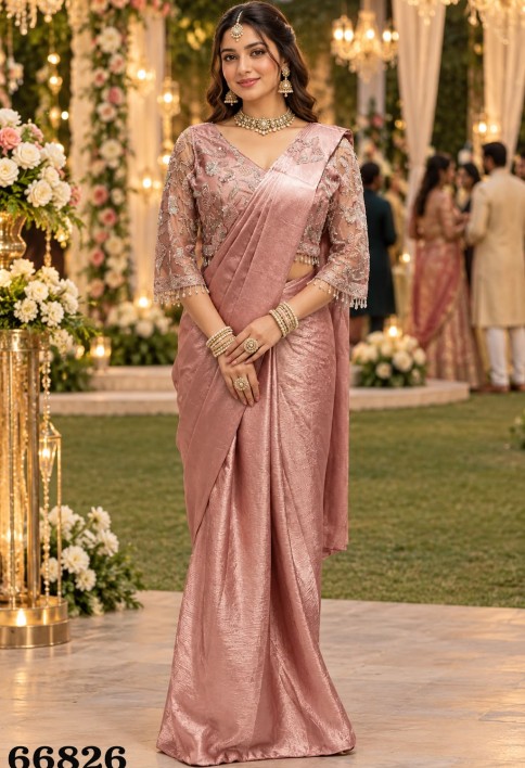 Attractive Embroidered Crush Pink Contemporary Saree