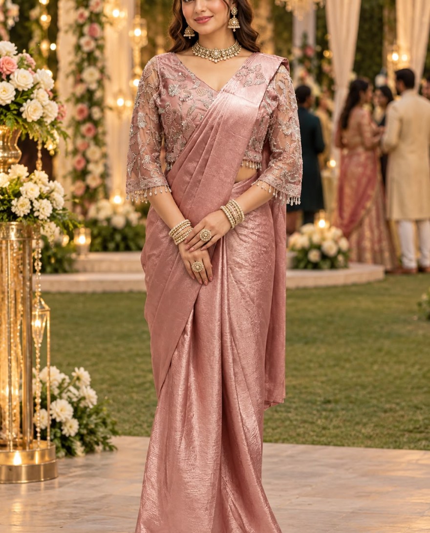 PINK - Attractive Embroidered Crush Pink Contemporary Saree