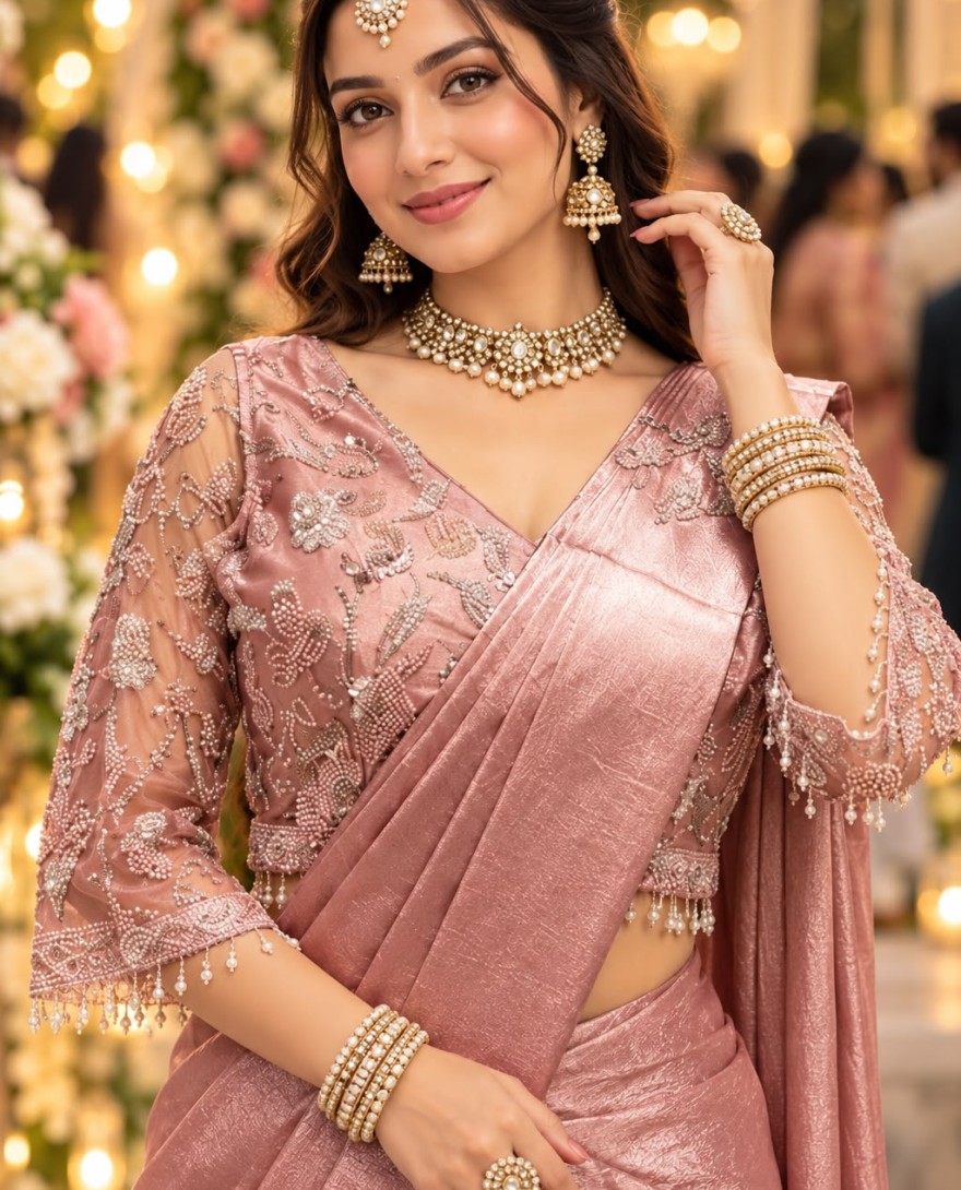 PINK - Attractive Embroidered Crush Pink Contemporary Saree
