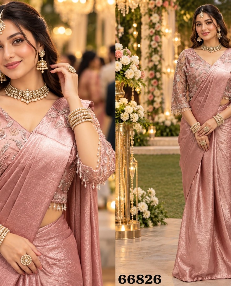 PINK - Attractive Embroidered Crush Pink Contemporary Saree