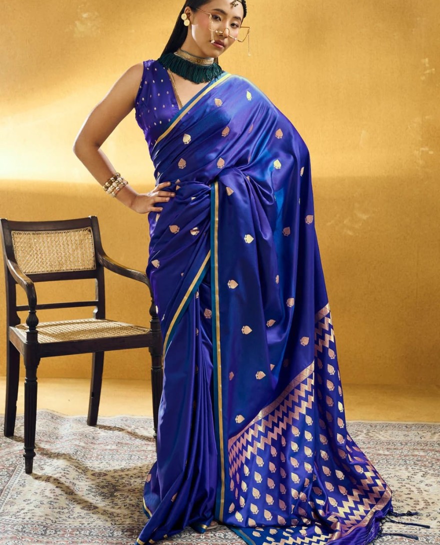 BLUE - Blue Weaving Work Handloom Silk Classic Sari