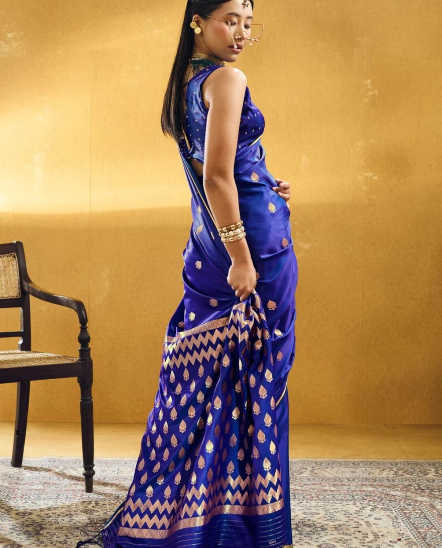 BLUE - Blue Weaving Work Handloom Silk Classic Sari