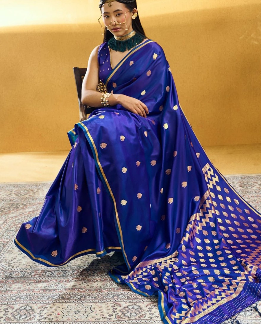 BLUE - Blue Weaving Work Handloom Silk Classic Sari