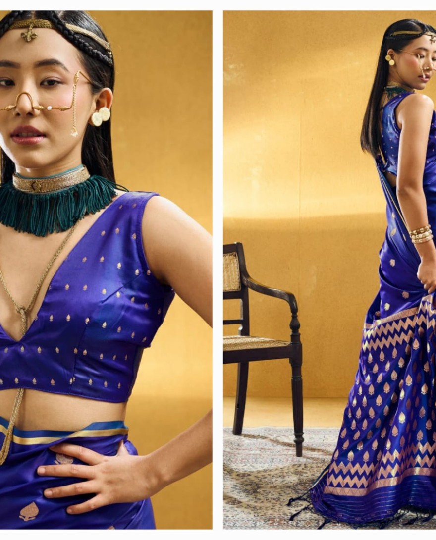 BLUE - Blue Weaving Work Handloom Silk Classic Sari