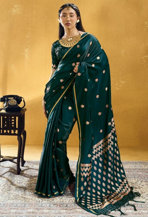 Green Handloom Silk Contemporary Sari with Weaving Work for Ceremonial
