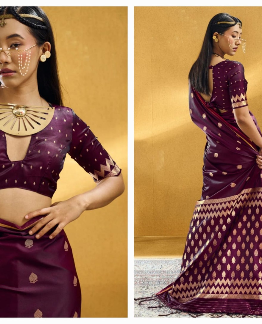 WINE - Wine Handloom Silk Trendy Saree
