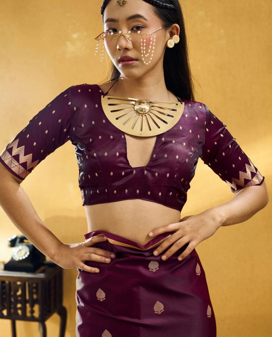 WINE - Wine Handloom Silk Trendy Saree