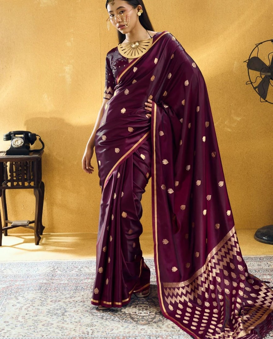 WINE - Wine Handloom Silk Trendy Saree