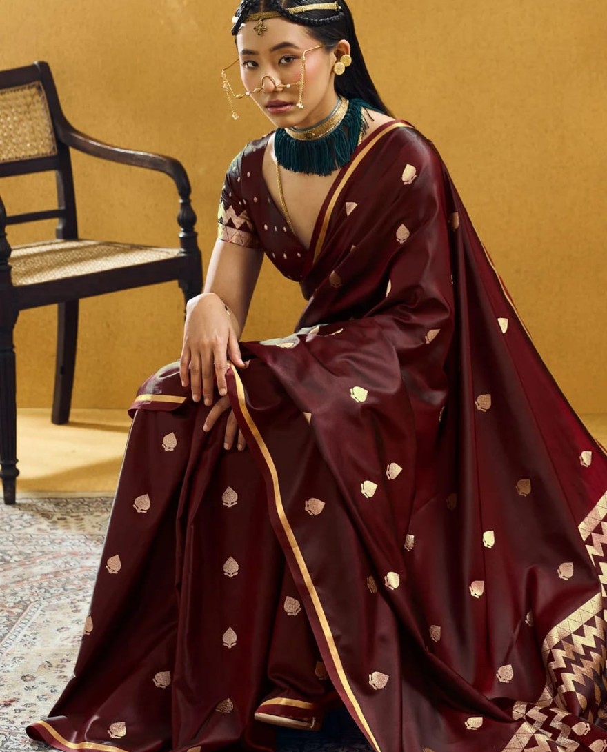 MAROON - Maroon Handloom Silk Classic Sari