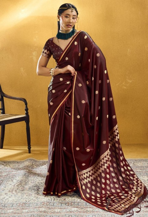 Maroon Handloom Silk Classic Sari