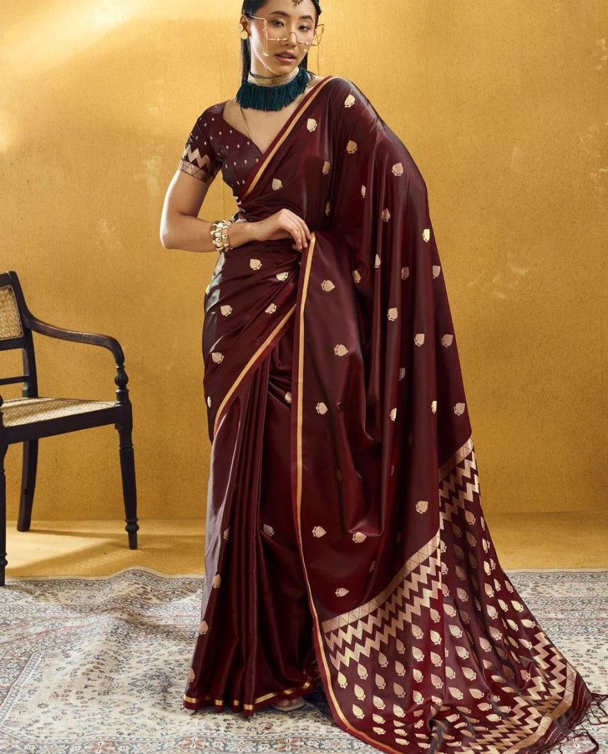 MAROON - Maroon Handloom Silk Classic Sari