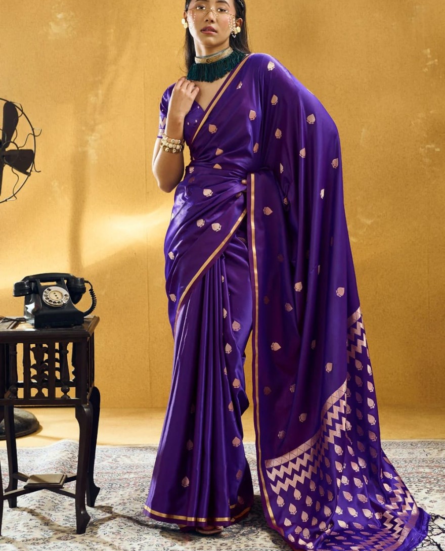 PURPLE - Weaving Work Handloom Silk Classic Sari In Purple Colour
