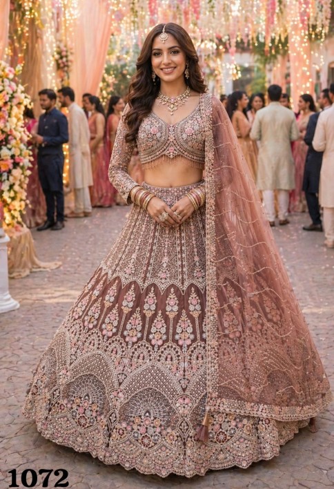 Brown Armani A - Line Lehenga Choli with Embroidered and Resham Work