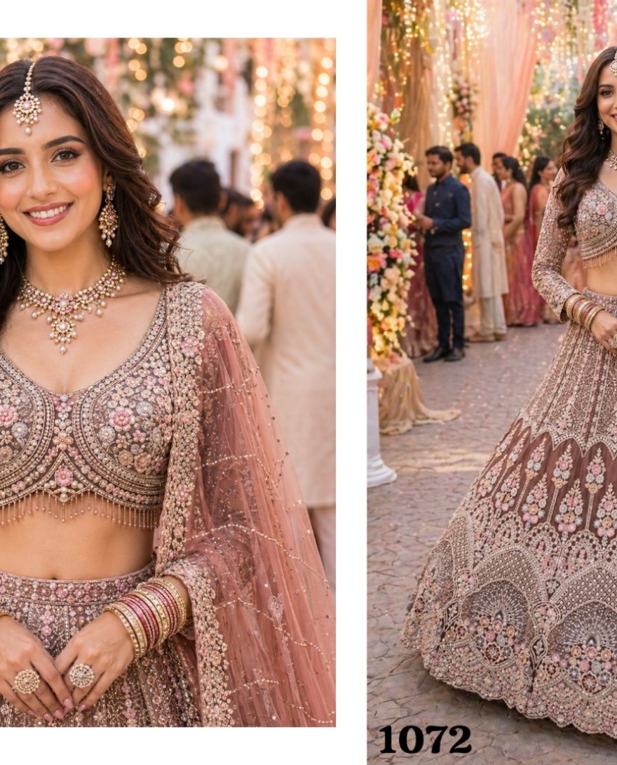 BROWN - Brown Armani A - Line Lehenga Choli with Embroidered and Resham Work