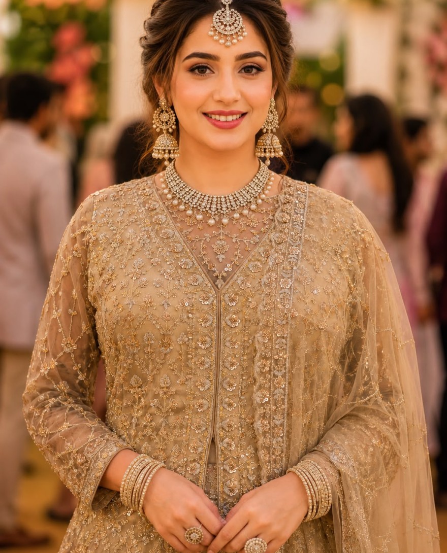 BEIGE - Celestial Beige Tissue Lehenga Choli