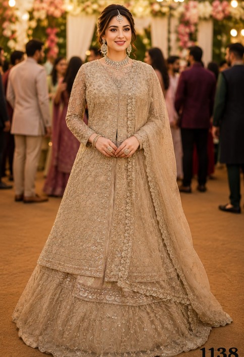 Celestial Beige Tissue Lehenga Choli