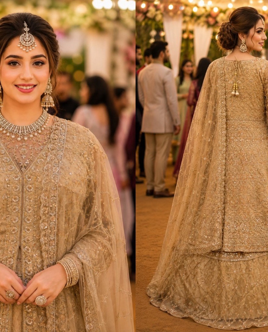 BEIGE - Celestial Beige Tissue Lehenga Choli