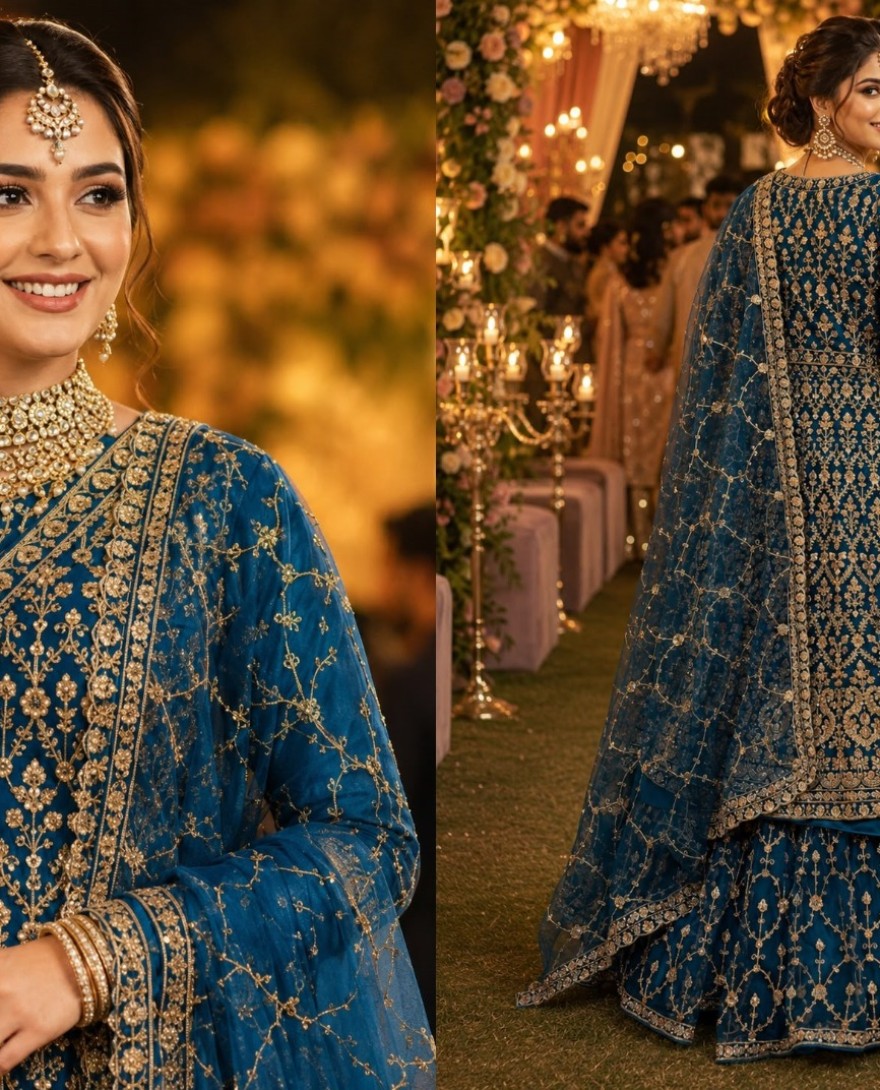 BLUE - Teal Tissue Lehenga Choli with Beads, Embroidered and Sequins Work for Ceremonial