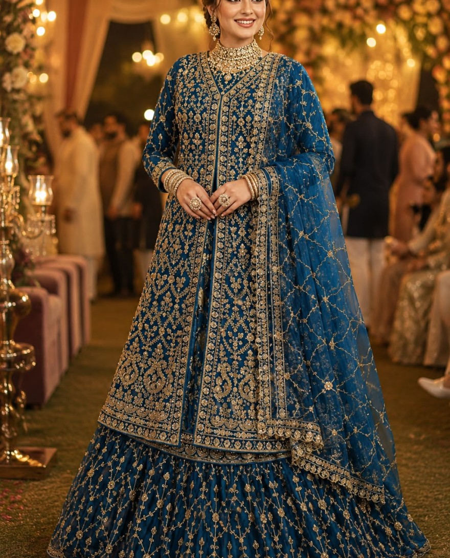 BLUE - Teal Tissue Lehenga Choli with Beads, Embroidered and Sequins Work for Ceremonial