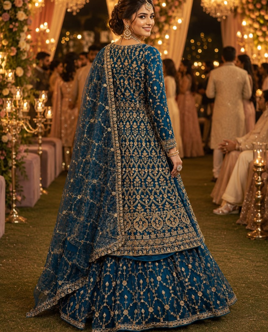 BLUE - Teal Tissue Lehenga Choli with Beads, Embroidered and Sequins Work for Ceremonial