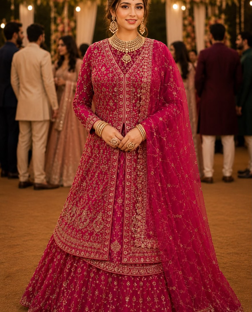 PINK - Rani Tissue Readymade Lehenga Choli with Beads, Embroidered and Sequins Work