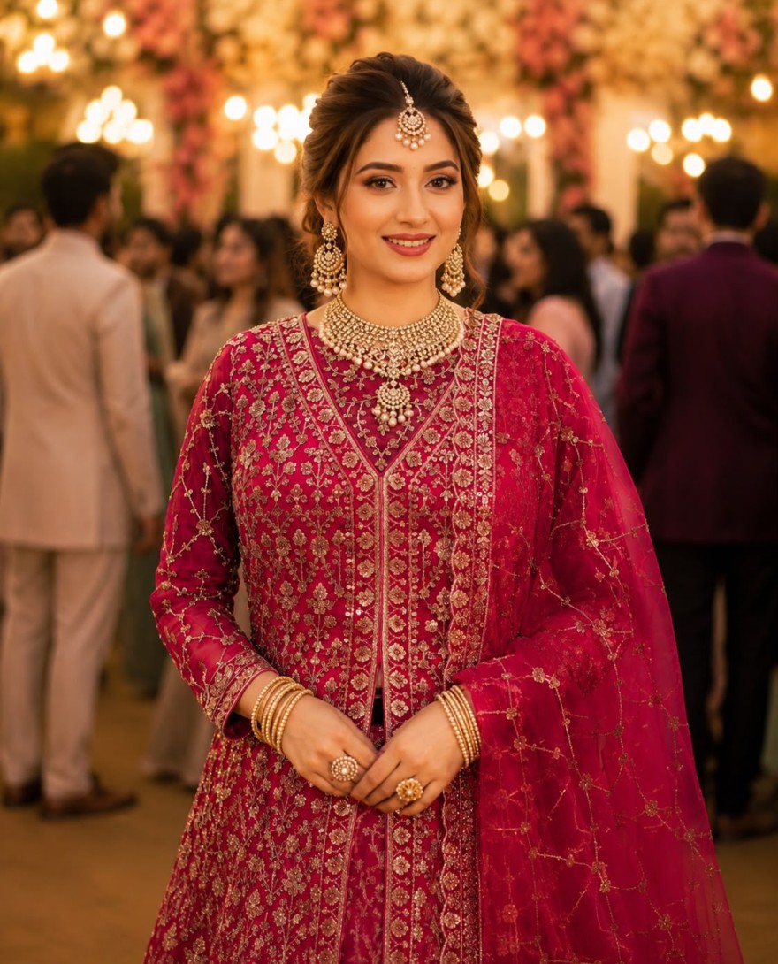 PINK - Rani Tissue Readymade Lehenga Choli with Beads, Embroidered and Sequins Work