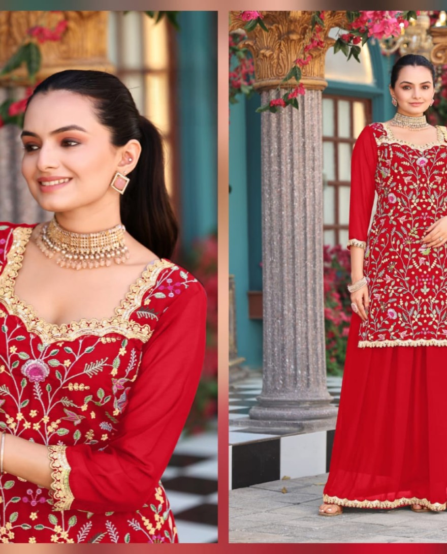 RED - Classic Red Charm Sharara Style Suit.