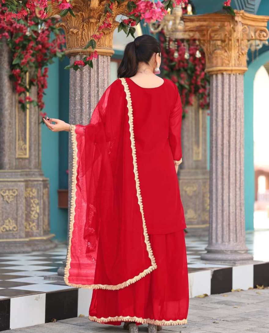 RED - Classic Red Charm Sharara Style Suit.