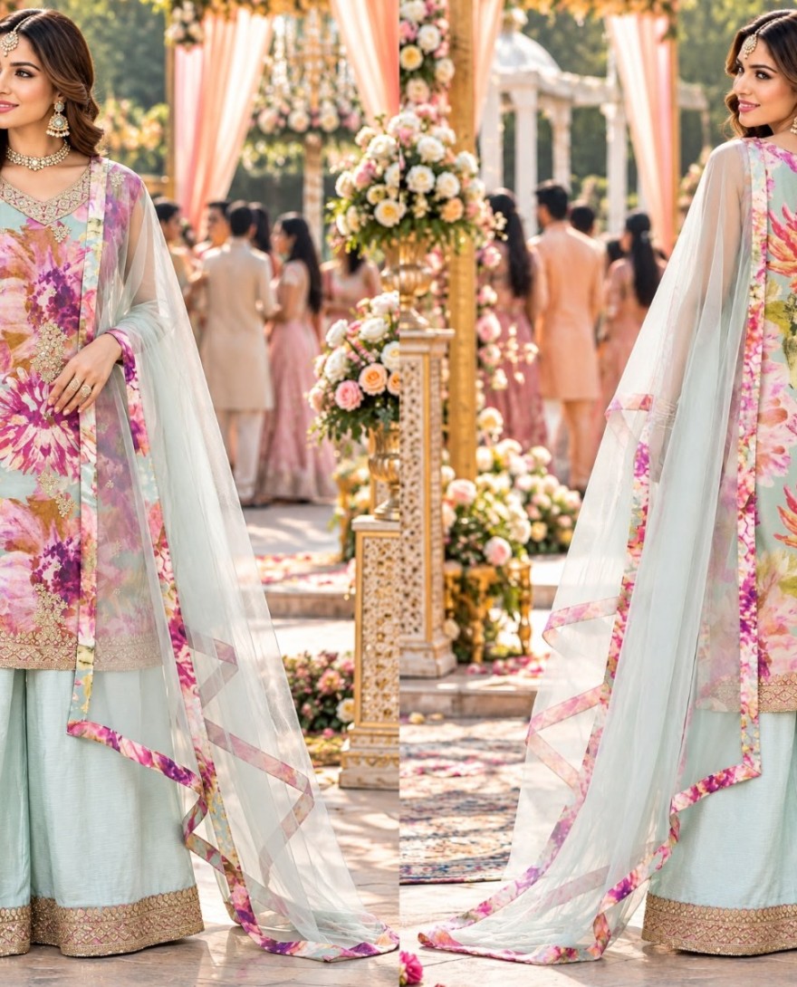 BLUE - Glorious Printed Chinon Multi Colour Salwar Kameez