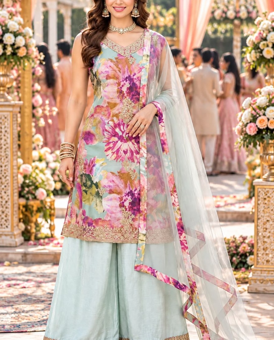 BLUE - Glorious Printed Chinon Multi Colour Salwar Kameez