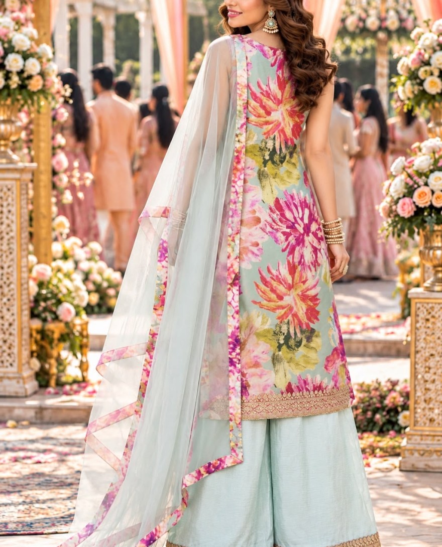 BLUE - Glorious Printed Chinon Multi Colour Salwar Kameez
