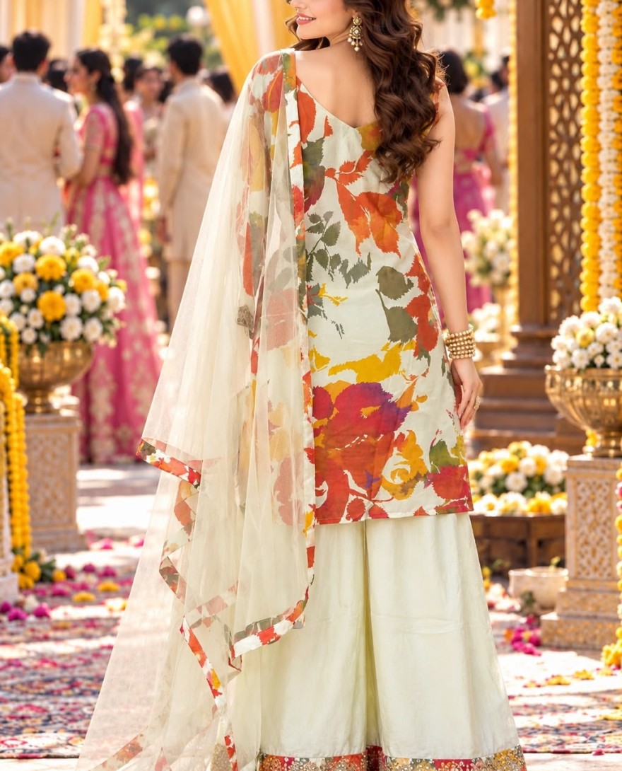 WHITE - Embroidered Chinon Readymade Salwar Kameez in Multi Colour