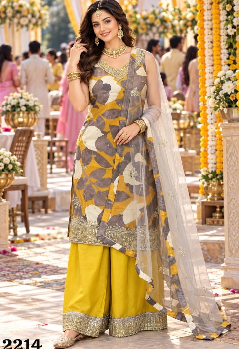 Palazzo Salwar Kameez Printed Chinon in Multi Colour