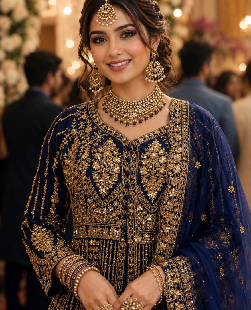 BLUE - Blue Net Readymade Lehenga Choli with Embroidered, Sequins and Stone Work for Engagement