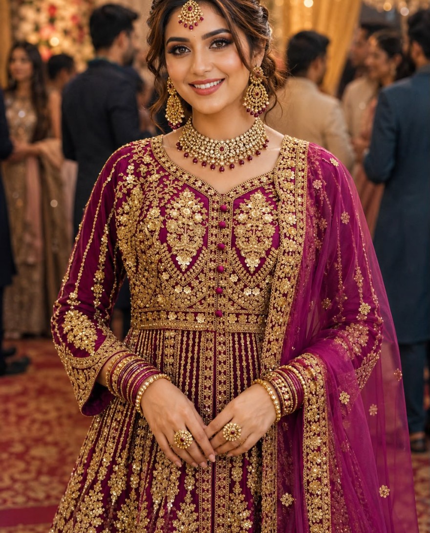 PINK - Magenta Net Embroidered, Sequins and Stone Work Lehenga Choli for Engagement
