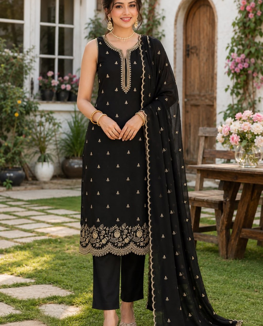 BLACK - Black Georgette Pant Style Suit