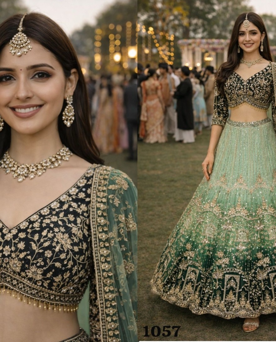 GREEN - Net Lehenga Choli In Green Colour