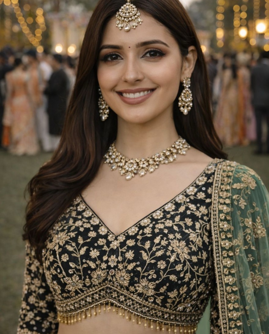 GREEN - Net Lehenga Choli In Green Colour