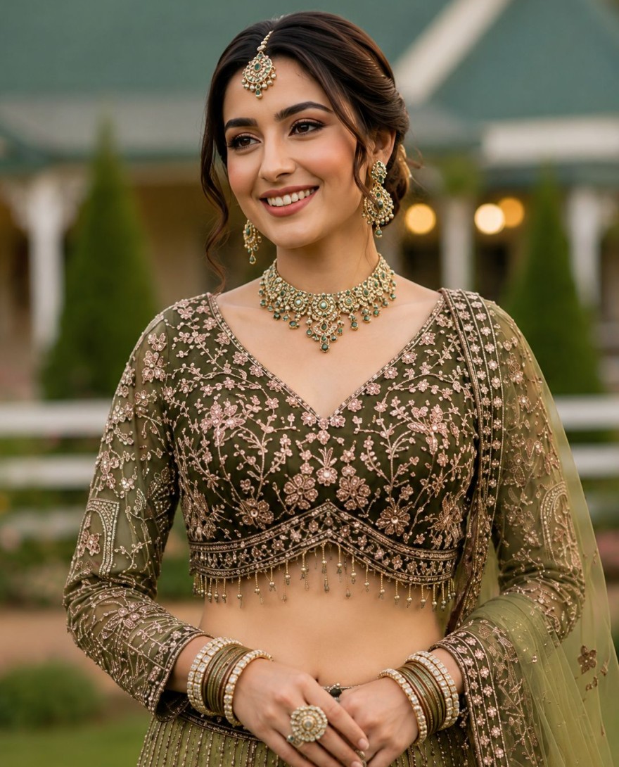GREEN - Green Net Designer Lehenga Choli