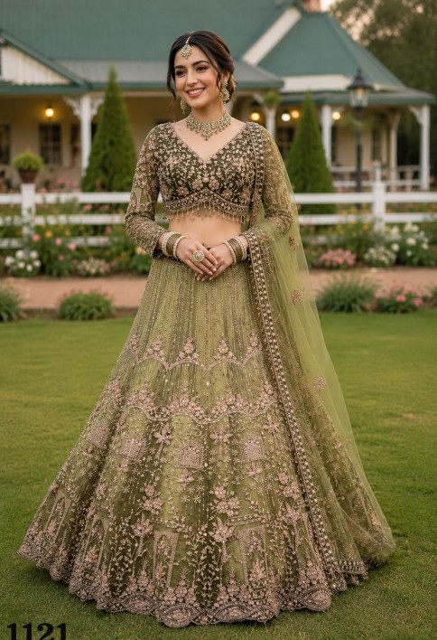 Green Net Designer Lehenga Choli
