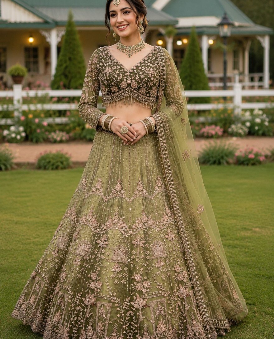GREEN - Green Net Designer Lehenga Choli