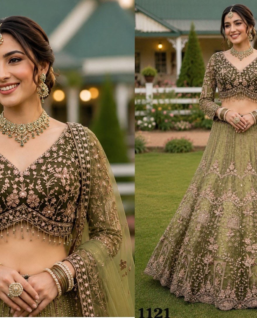 GREEN - Green Net Designer Lehenga Choli