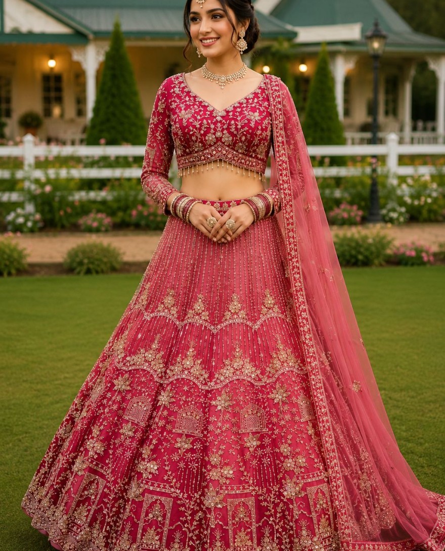 PINK - Conspicuous Pink Net Readymade Lehenga Choli