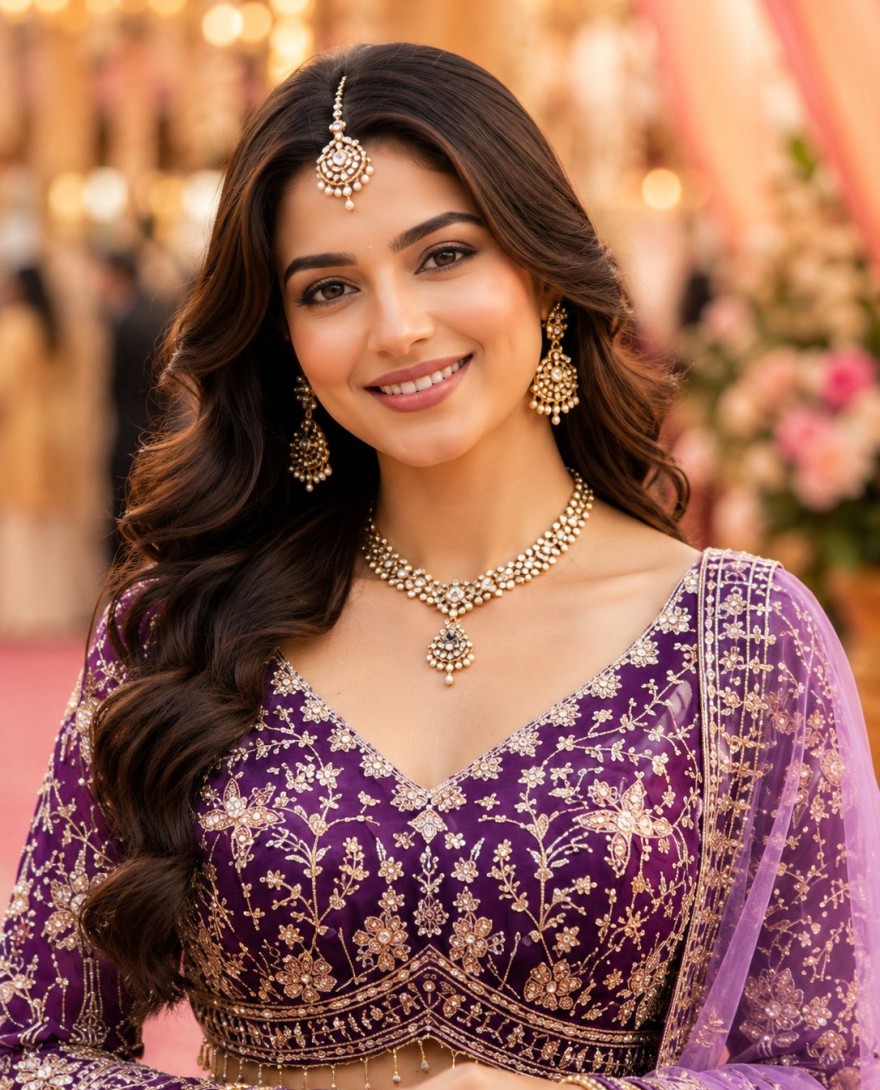 PURPLE - Magnetic Purple Net Lehenga Choli with Embroidered, Hand, Stone and Zari Work